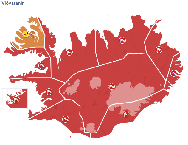 Rauð viðvörun um land allt!